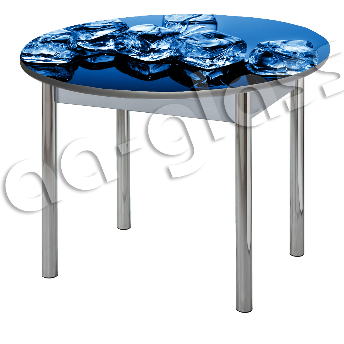 Стеклянный кухонный стол круглый синий